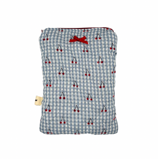 Blue Cherry Bow Book Sleeve with Zip